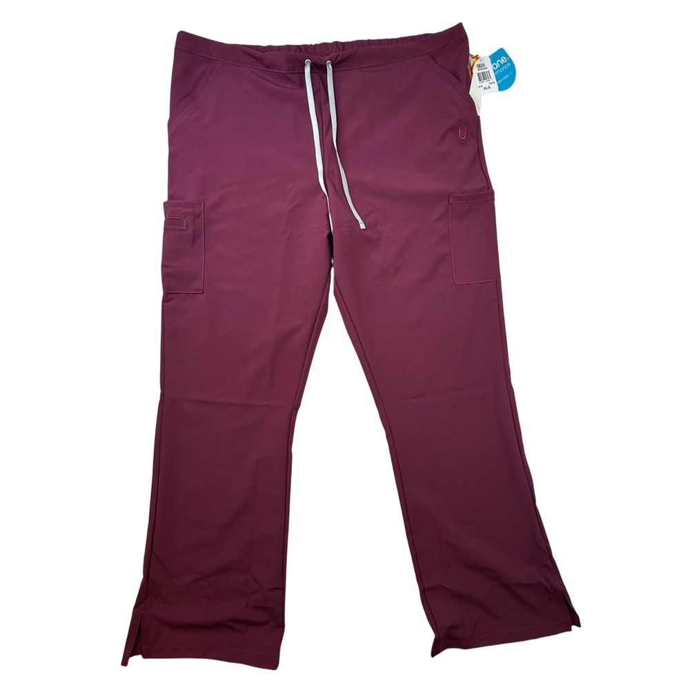Urbane Performance Scrub Pants‎ Burgundy Elastic Waist Drawstring Cargo XLG